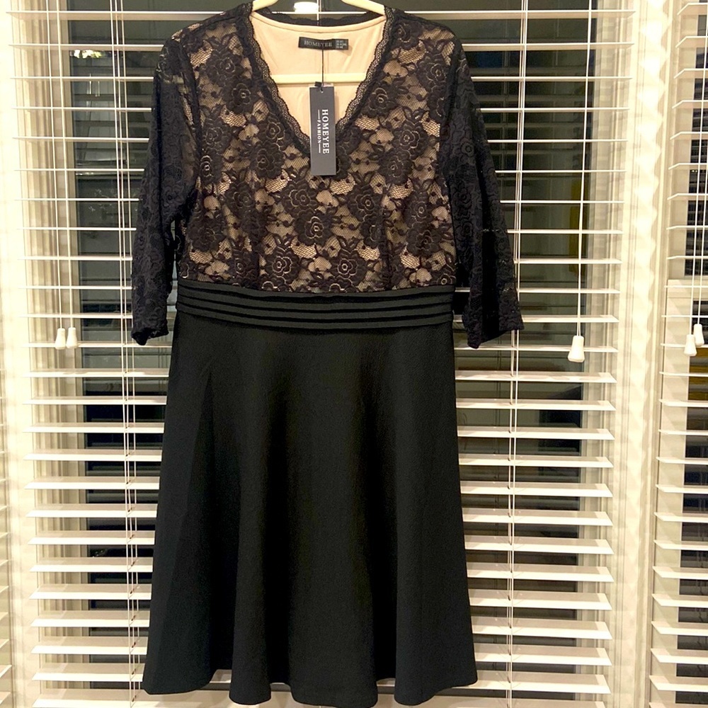 Homeyee Black Lace Cocktail or Special Occasion Dress sz. 12 NWT
